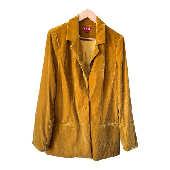STAUD Madden Velvet Blazer In Ocher Size L - Picture 8 of 13